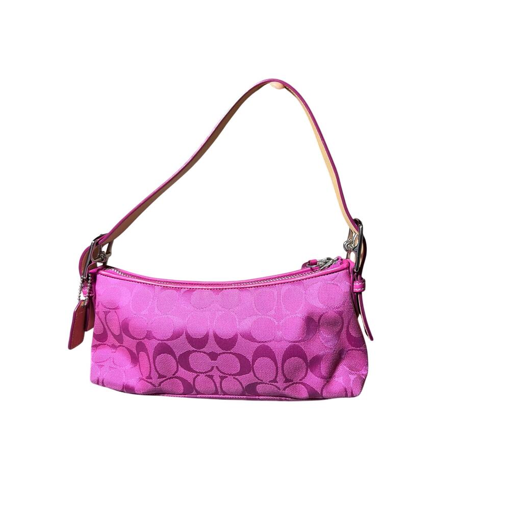 Coach Hampton Signature Baguette Demi Shoulder Purse in HOT PINK 6371